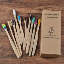 将图片加载到图库查看器，New design mixed color bamboo toothbrush Eco Friendly wooden Tooth Brush Soft bristle Tip Charcoal adults oral care toothbrush
